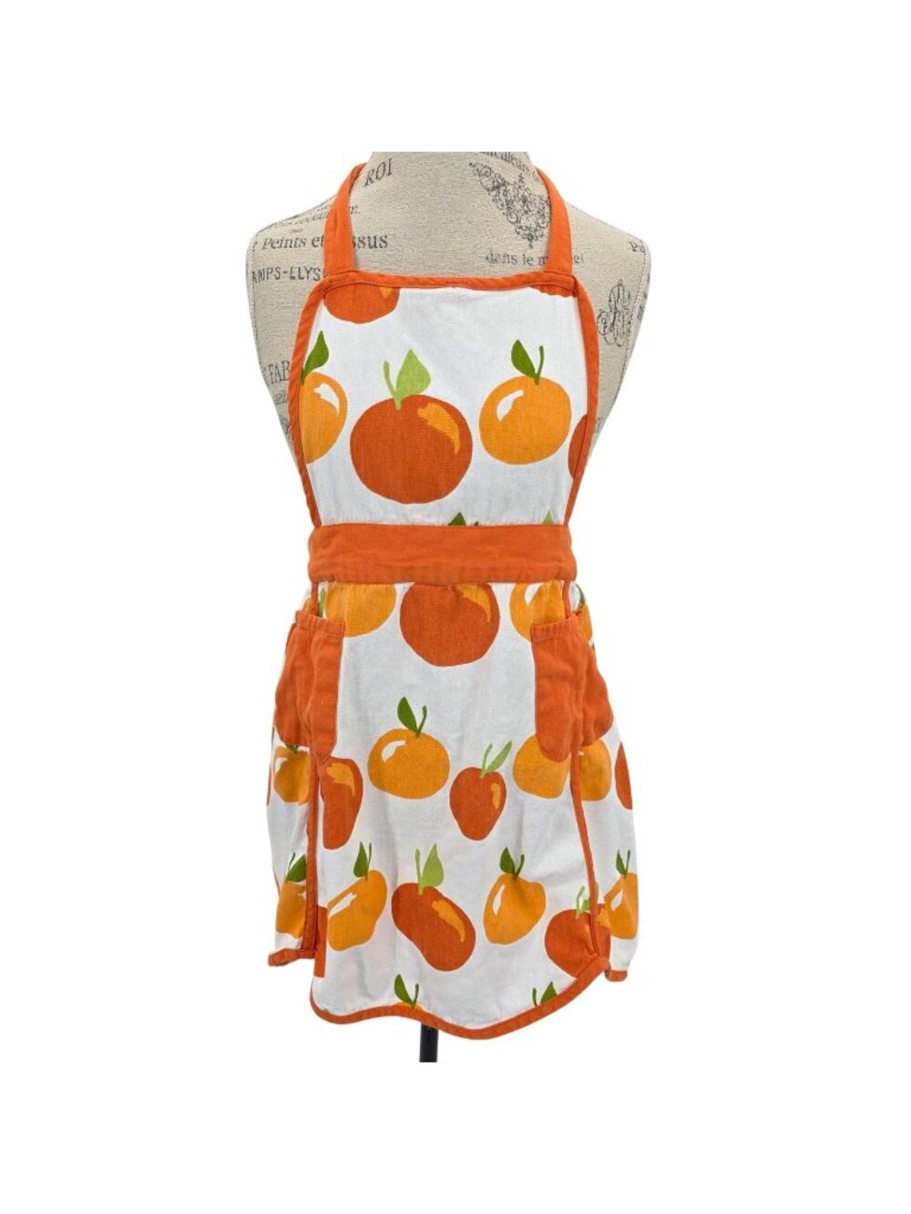 Room Essentials Bib Apron Large Orange Fruit Print Kitchen Cooking Retro TARGET